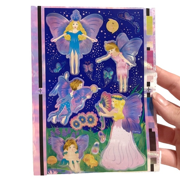Sandylion Iridescent Shiny Fairy Sticker Sheet Night Sky Stars Pink Blue Flowers - Picture 2 of 16